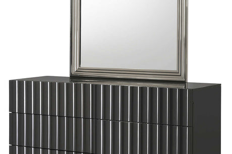 Mona Gray Nightstand placed beside bed showcasing size