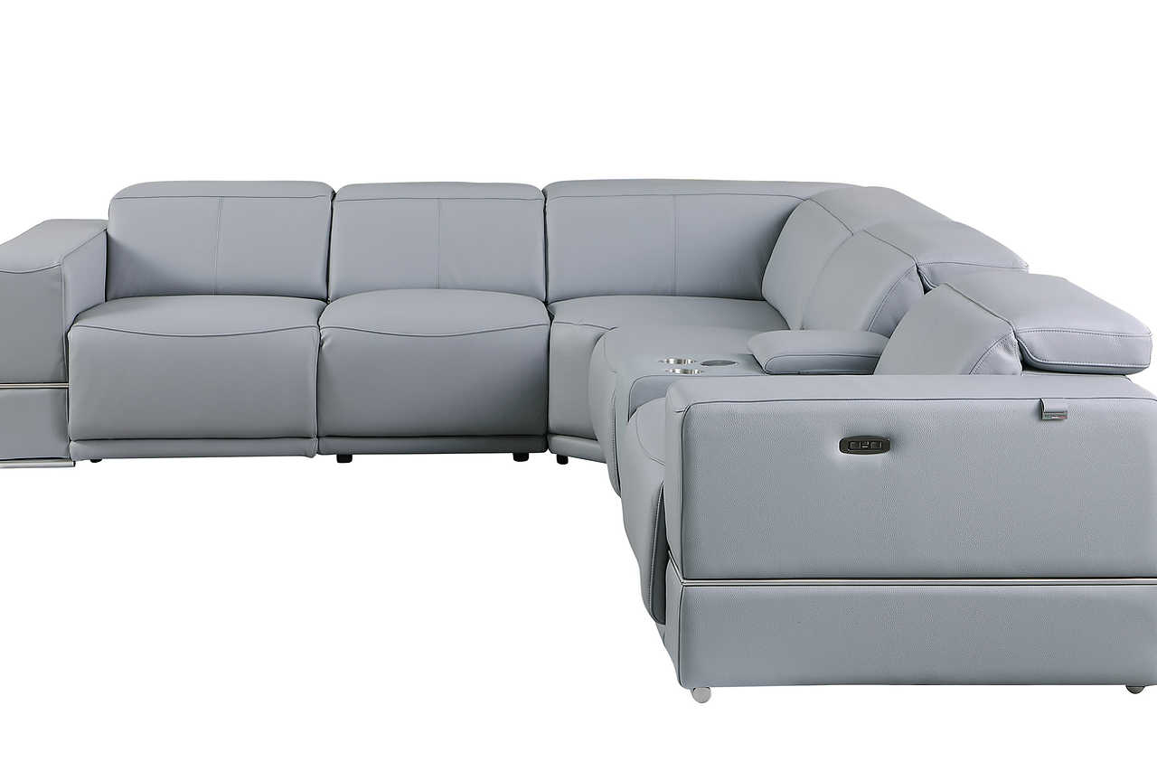 Franco 6-piece light blue leather sectional corner angle