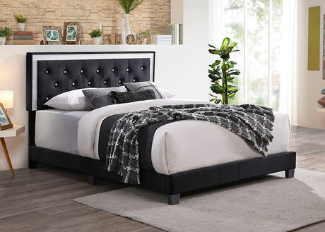 Mariana Black Upholstered Tufted Queen Bed front angle