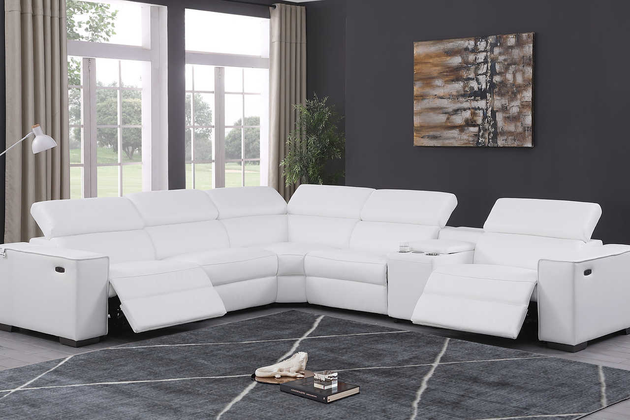 Picasso White 6-Piece 2 Power Reclining Sectional