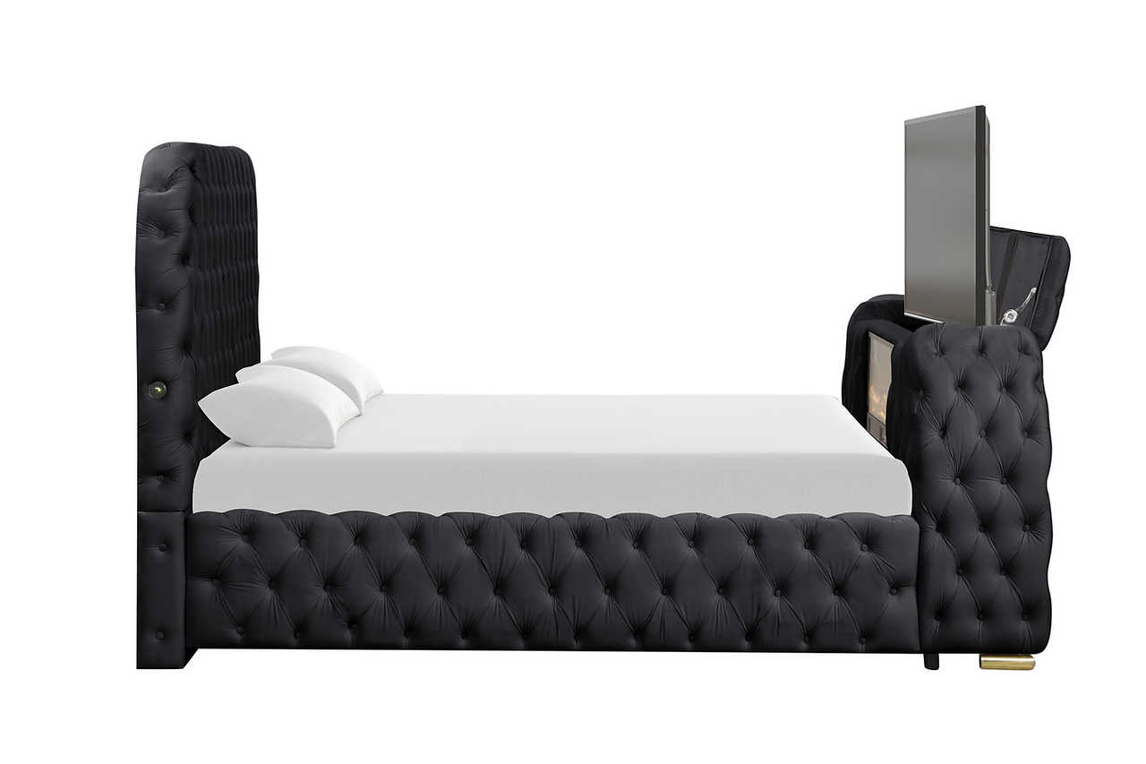 Detail of built-in Bluetooth speakers on bed