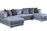 Detail of gold legs and velvet fabric on Dasha Grey sectional sofa