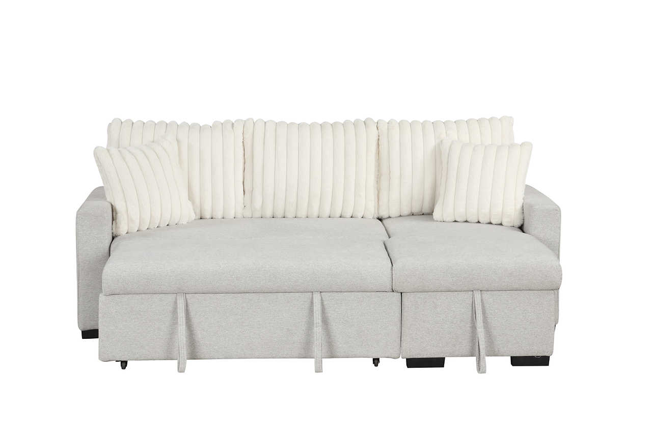 Living room view with Nori beige sectional sofa and pull-out bed