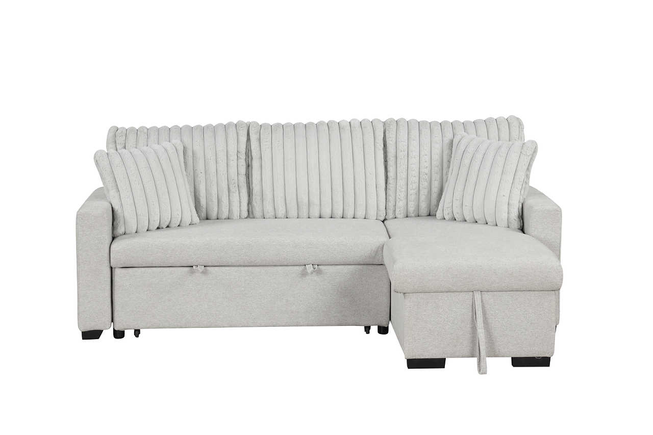 living room setting with Nori gray sectional sofa and pull-out bed