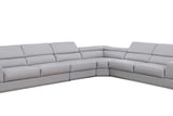 Side angle showcasing Pella Light Grey Leather Sectional seating