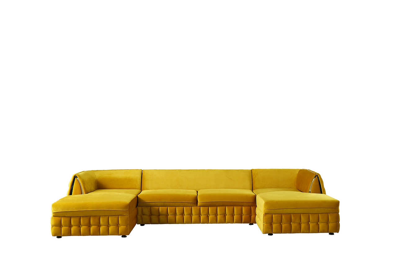 Sicilya Mustard Velvet Sectional Sofa, alternate front view