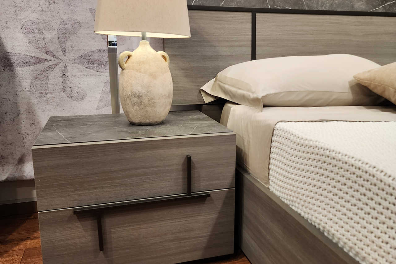 Sunrise Gray Nightstand drawer partially open revealing smooth glide