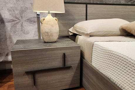 Nightstand with LED lighting and storage drawers