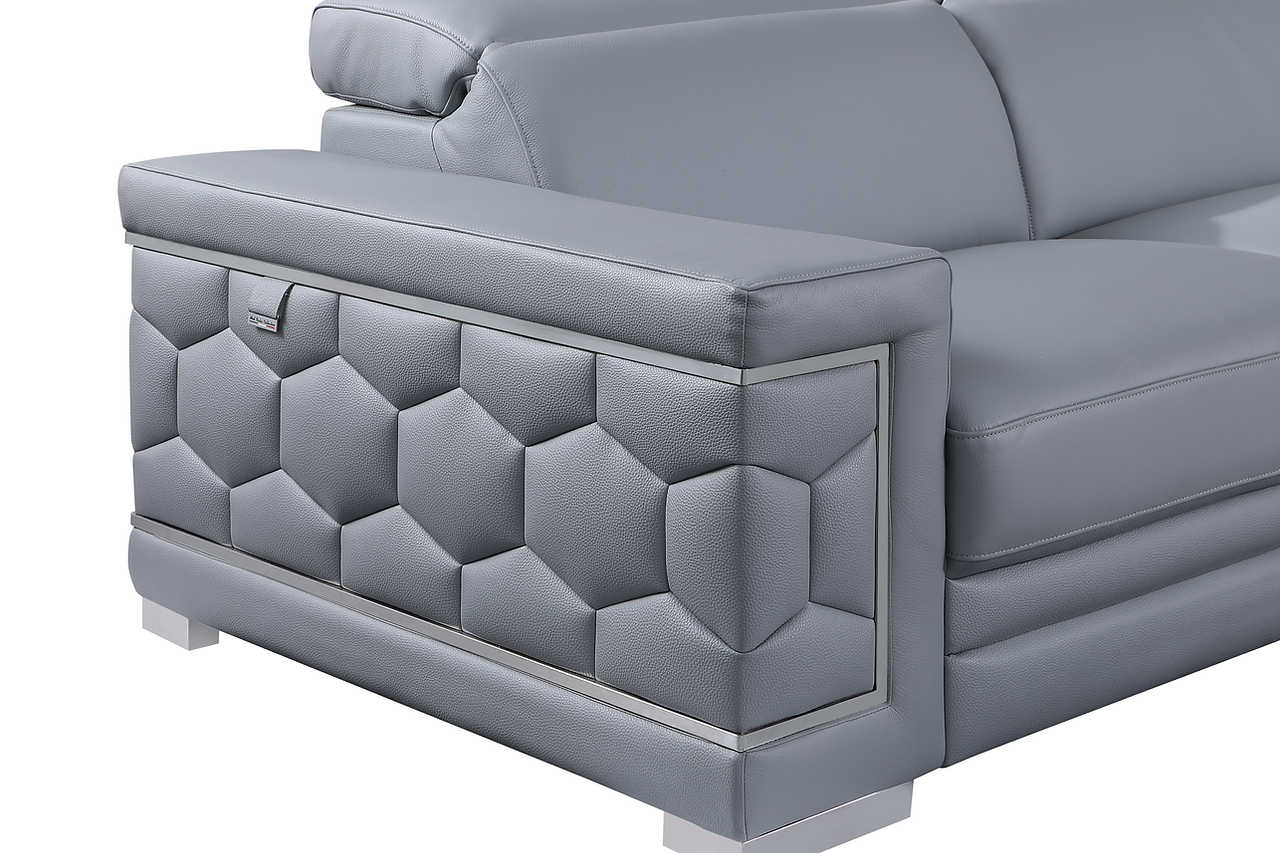 detail view of Favo Light Blue Leather Living Room Set furniture