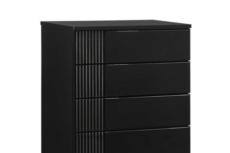 Side angle of Modena Black LED Panel Bedroom Set bed