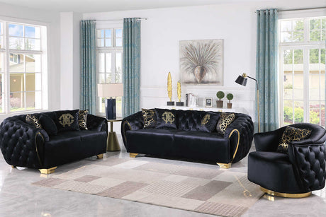 Main view of Mila Black Velvet Sofa and Loveseat set