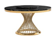 Unico dining table black and gold marble-effect top front angle