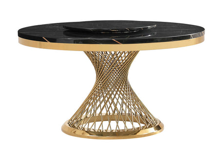 Unico dining table black and gold marble-effect top front angle