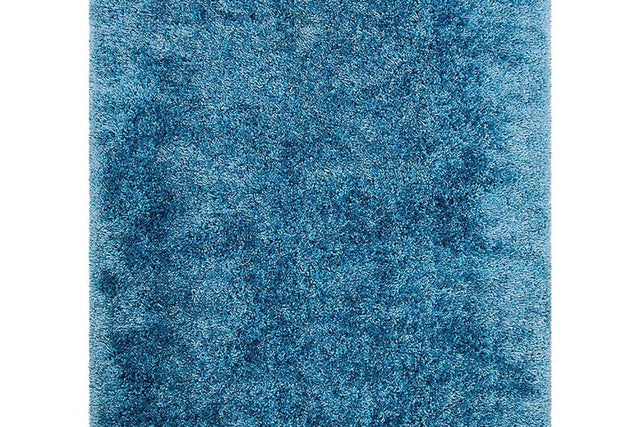 Afro Shag Turquoise Modern Transitional Art Silk Shine Rug front angle