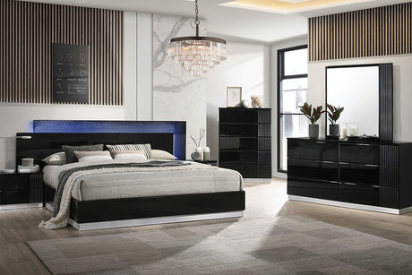 Modena Black LED Panel Bedroom Set bed main view