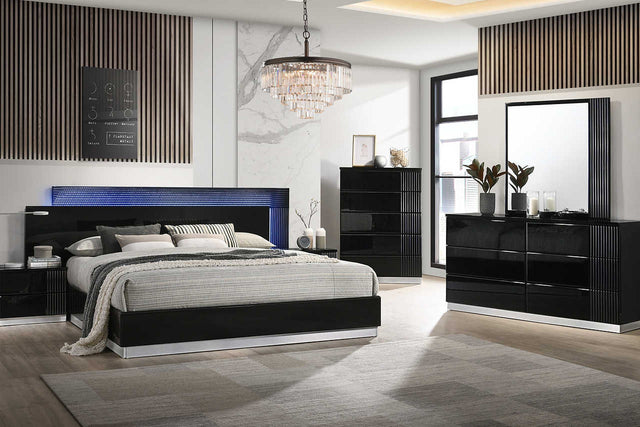 Modena Black LED Panel Bedroom Set bed main view