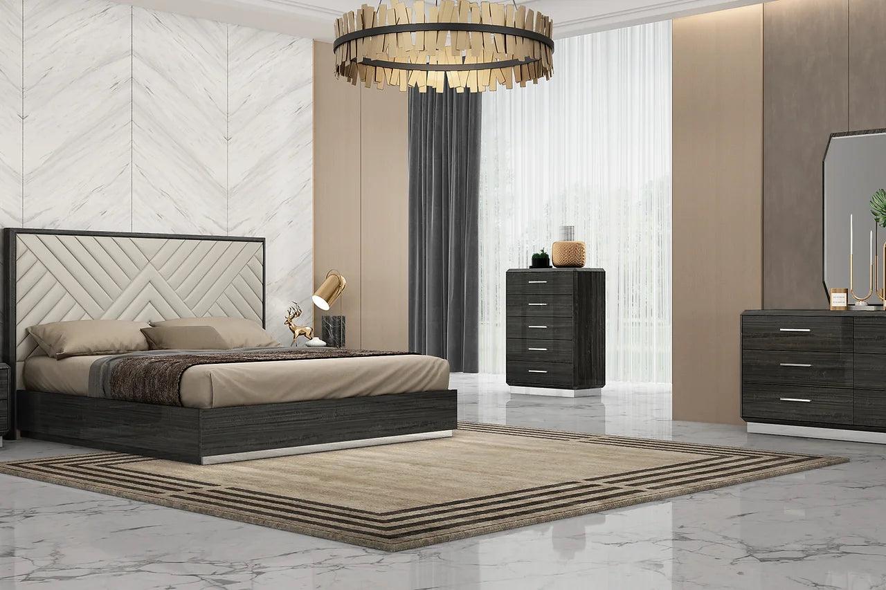 Dion dark gray modern 2-drawer nightstand side angle