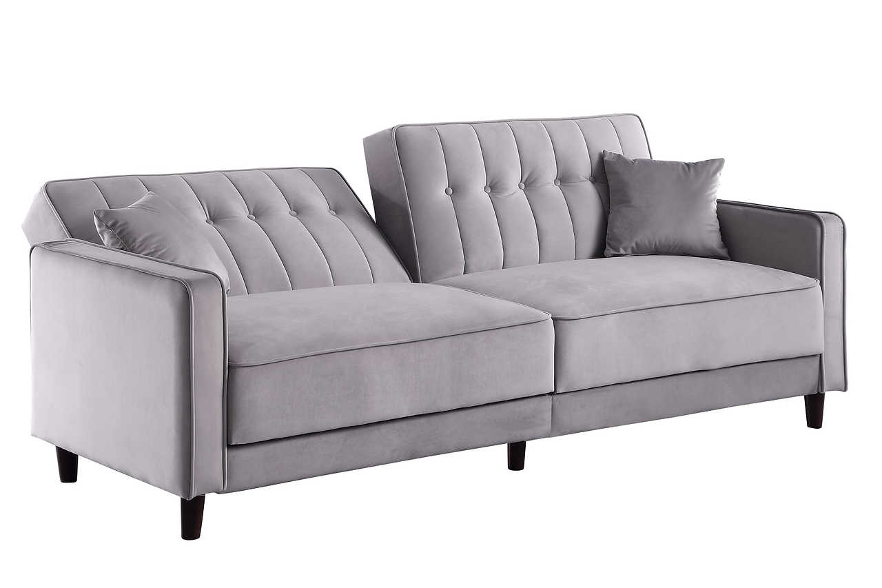 cozy grey sofa loveseat bed in living room setting