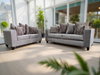 Kora Smoke Fabric 2-Piece Living Room Set front view featuring sofa and loveseat upholstery