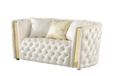 Roka White Tufted Reclining Living Room Set front angle view