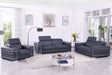 Favo Dark Navy Leather Sofa and Loveseat set main view