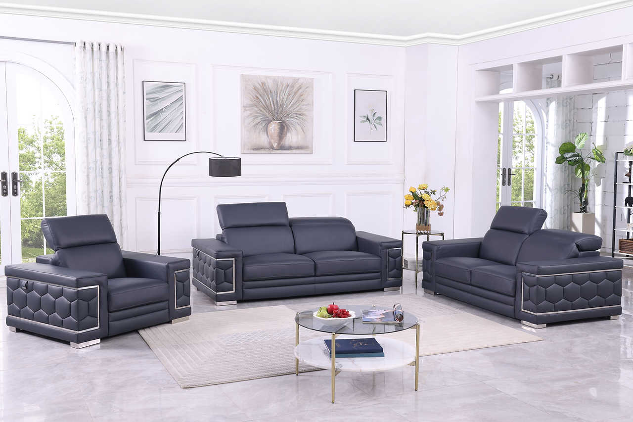 main view of Favo Dark Navy Leather Living Room Set furniture