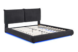 Full shot of Zima Grey LED Upholstered King Bed in bedroom setting