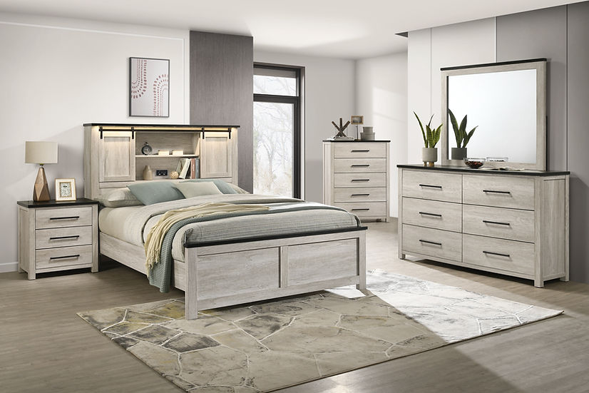 Front angle of Loza White Nightstand by New Era in white-wash finish