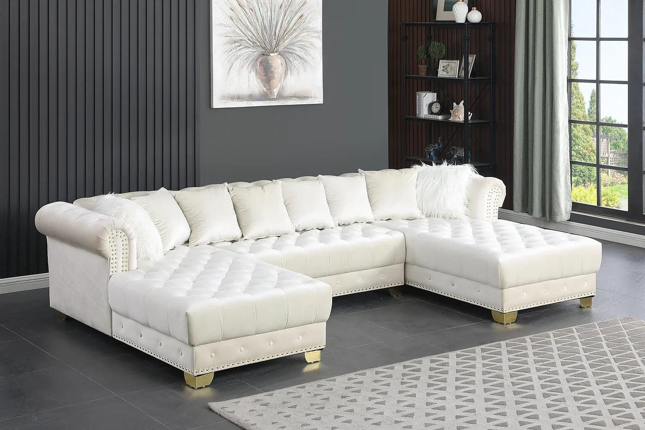 Main view of Jordan II Cream Velvet Tufted 3-piece sectional sofa