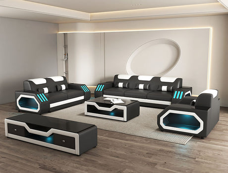 Matrix black and white Italian faux leather sofa angle view