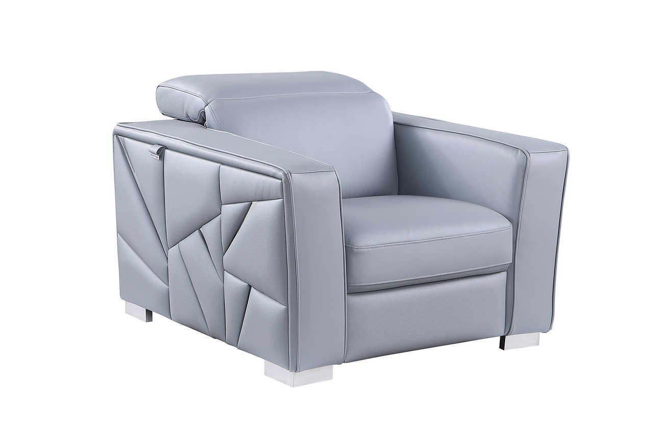 Close-up of Astra leather match upholstery with silver accent