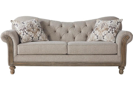 Sandstone Oyster Beige Tufted Fabric Sofa front angle