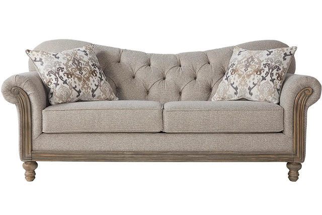 Sandstone Oyster Beige Tufted Fabric Sofa front angle
