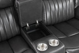 Close-up of Lavon Grey Faux Leather upholstery and metal frame