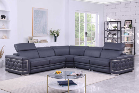 Favo Dark Navy Italian Leather Sectional Sofa main view
