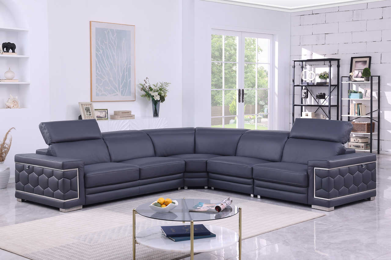 main view of Favo Dark Navy Leather Sectional sectional sofa