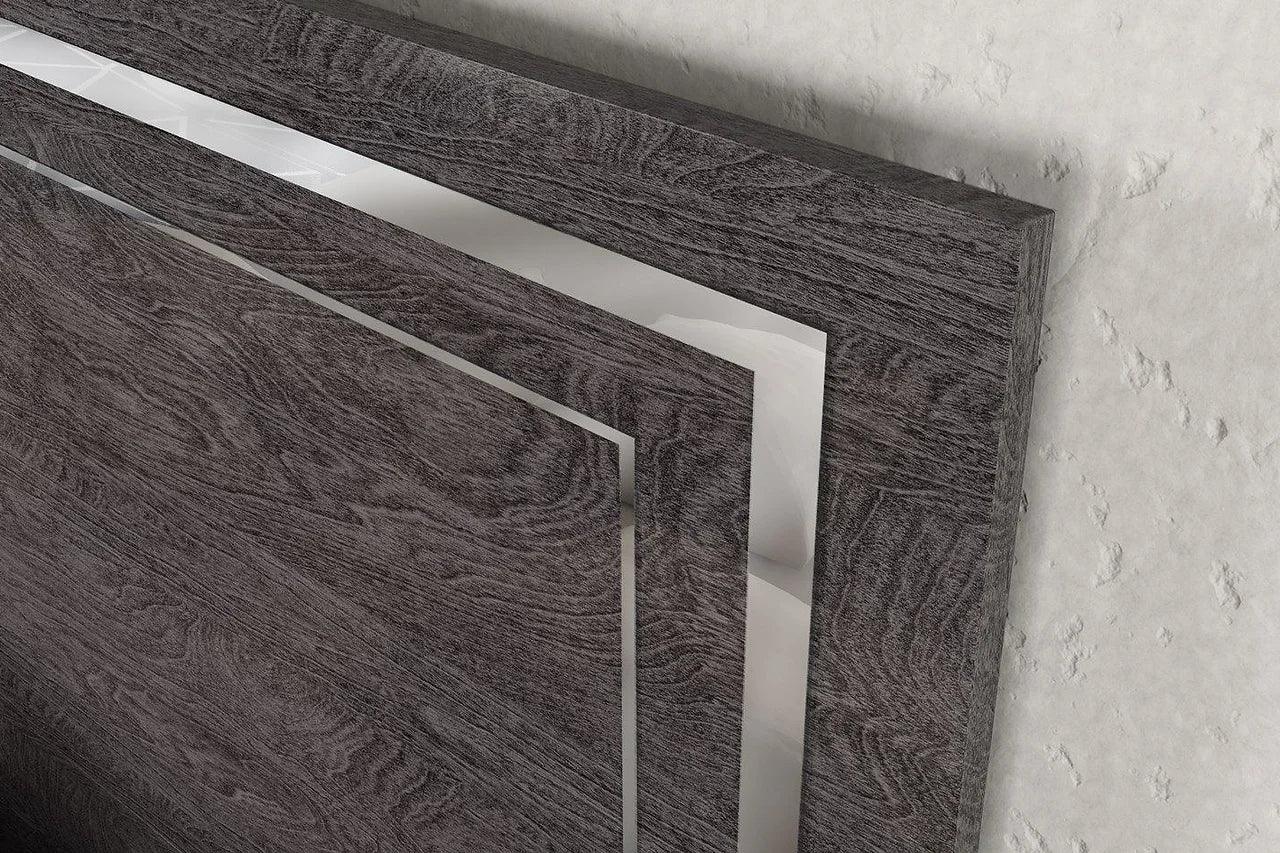 Close-up of drawer handle and metallic accents on Sarah Grey Chest