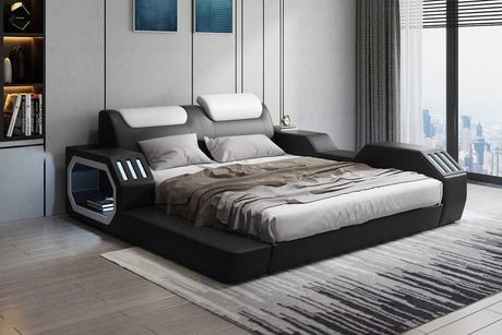 Matrix Black Modern Leather King Bed front view