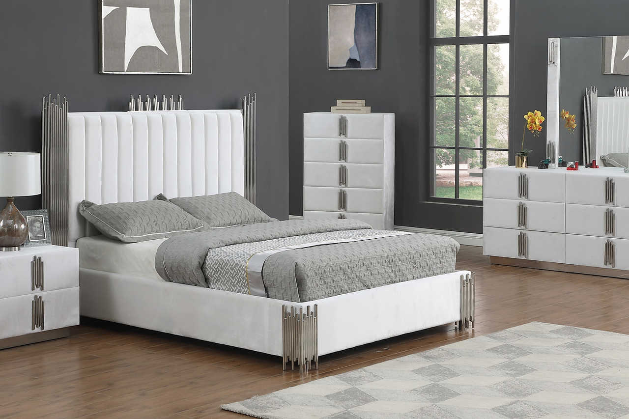 Token White Upholstered Panel Bedroom Set bed main view