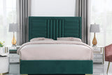 Close-up of green upholstered headboard on Anita King Bed