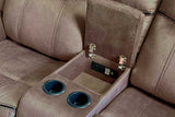 Side angle of Rio Grande 3-piece brown microfiber reclining set