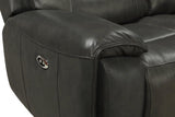 Close-up of power reclining controls and USB port on sofa arm