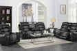 Phoenix Black faux leather reclining sofa, front angle