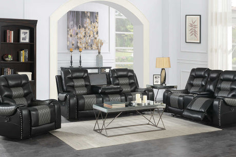 Phoenix II black faux leather sofa with cupholders