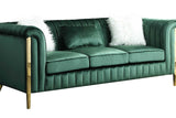 Fara loveseat in emerald green velvet with gold legs, side view