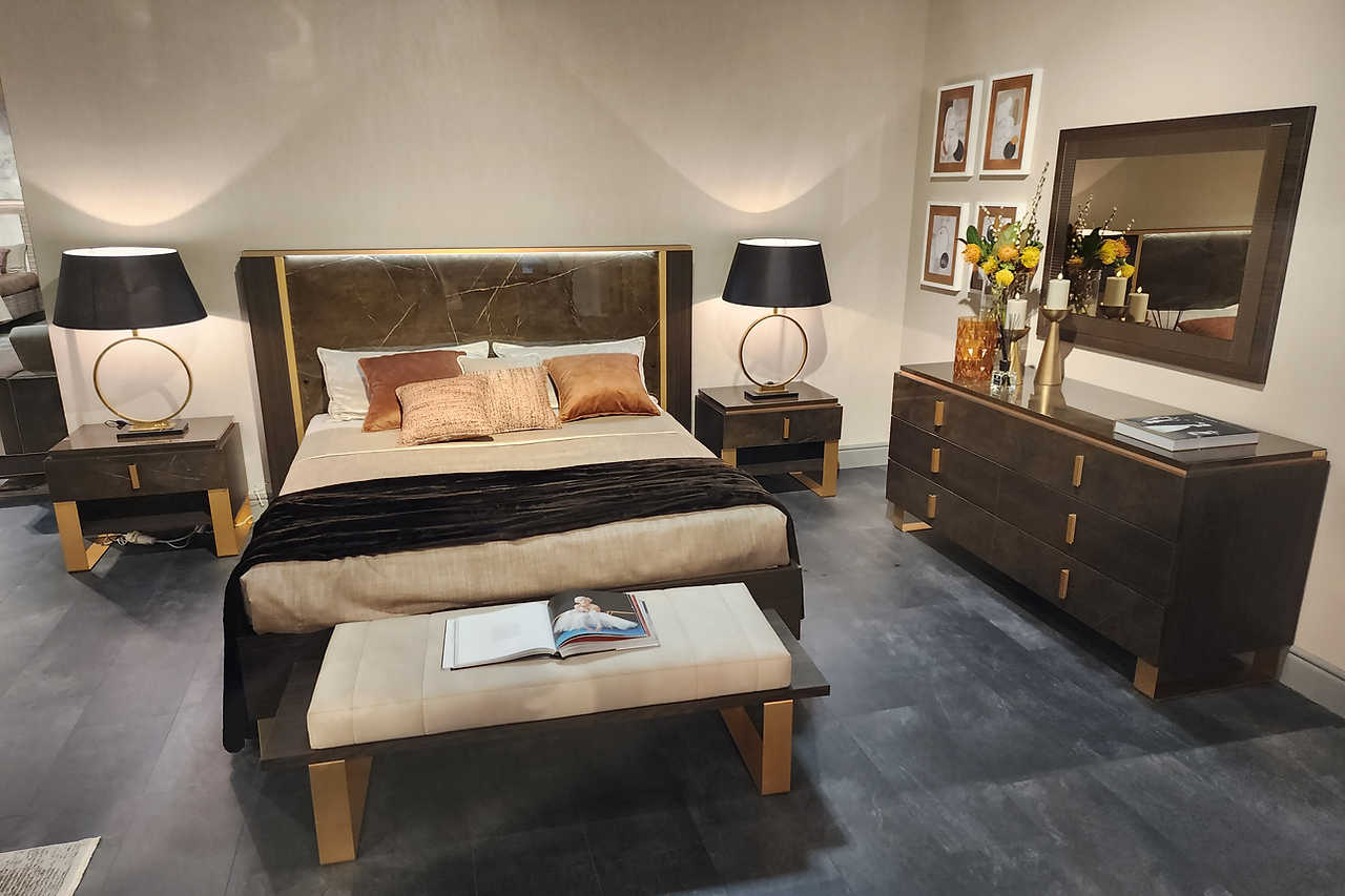 Essenza Bedroom set nightstand with golden metal handles