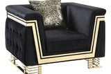 Ashton black and gold upholstered chair front angle