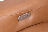 Profile view of camel leather sectional with reclined seat
