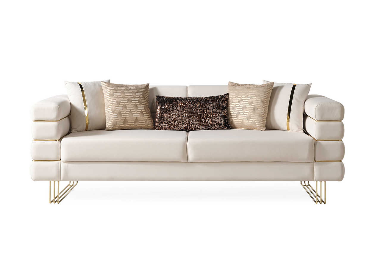 Side profile of Luma off white chair showing upholstery