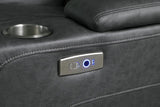 Front view of ash brown power recliner with wood trim
